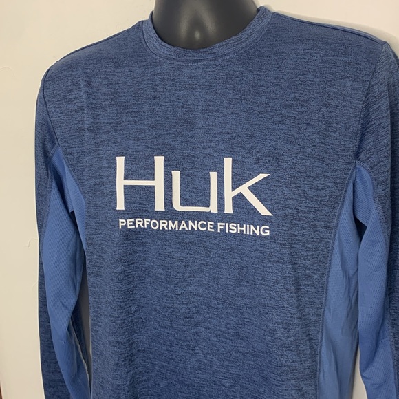 HUK Performance Fishing Blue Long Sleeve Shirt - Picture 2 of 11
